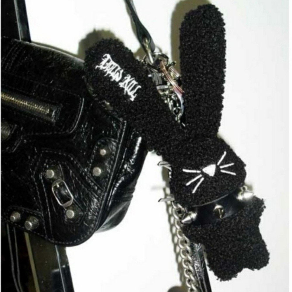 Fuzzy Bunny Keychain with Studded Collar